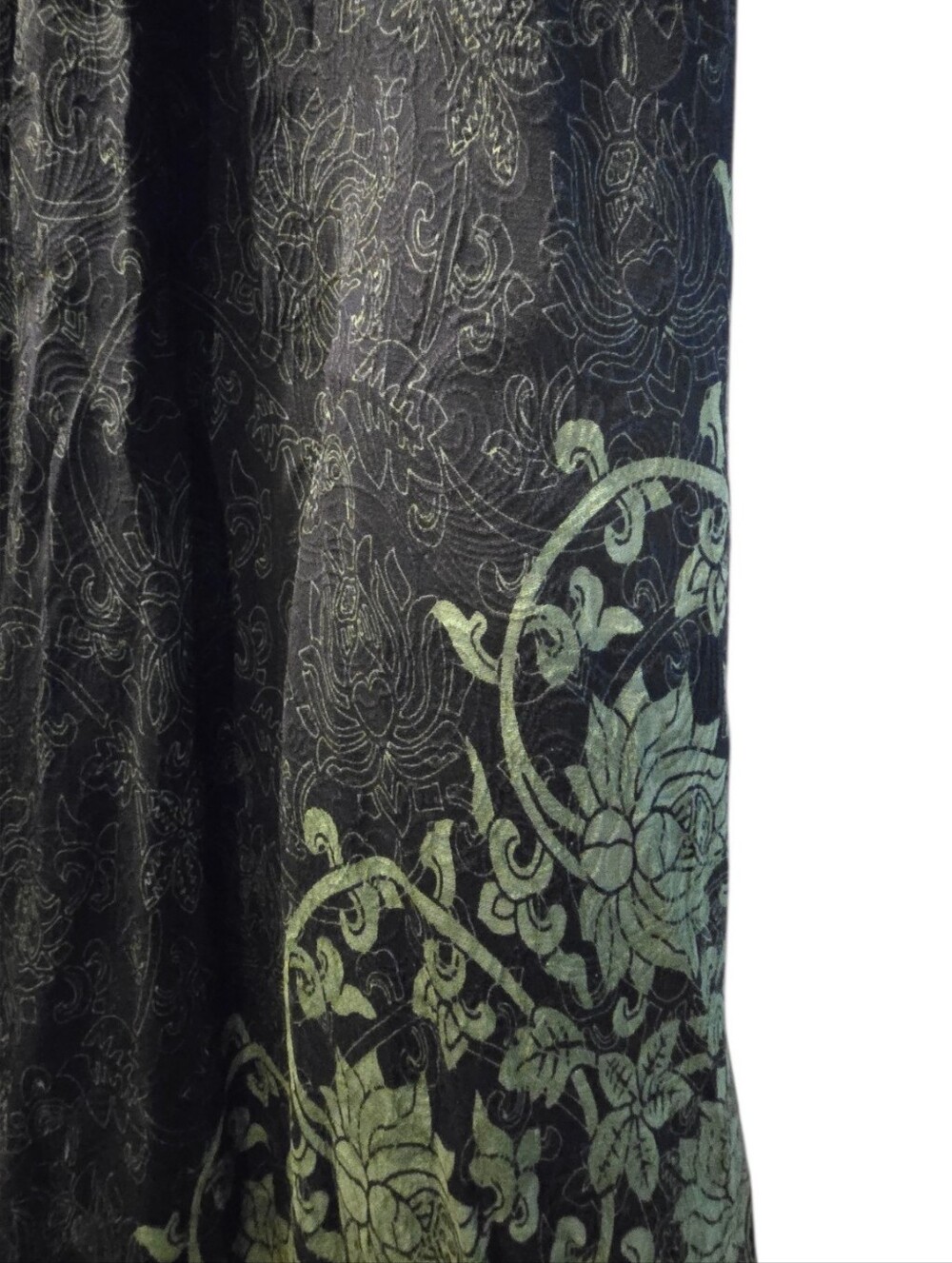 Vintage 90s Citron Santa Monica 100% Silk Floral Maxi Skirt Black Lime Green XL - Picture 4 of 14